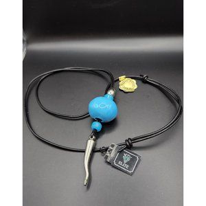 Hand Made in Greece Blue Bead Necklace Silver Glass & Pottery beads Silver Horn